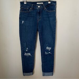 Levi Jeans Distressed Ripped Cuffed 711 Skinny Blue Denim Casual Neutral Trendy